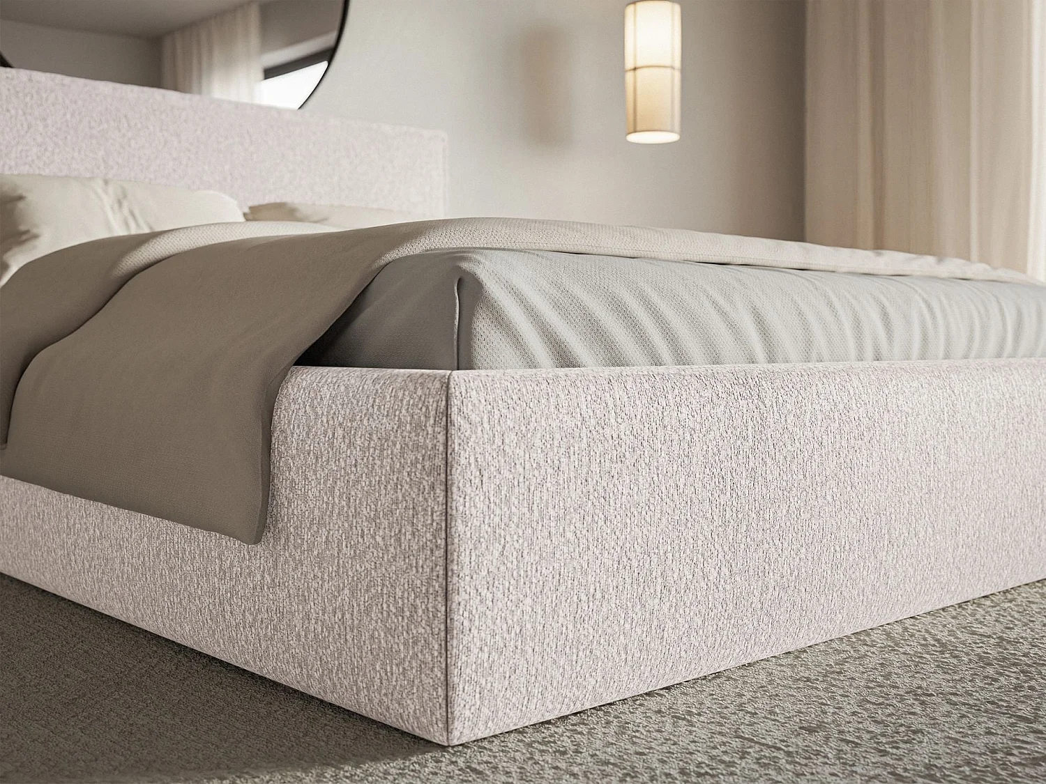 Gestoffeerd bed met opbergruimte – 180x200 cm – beige – waterafstotende chenille – SOFTIE SLIM