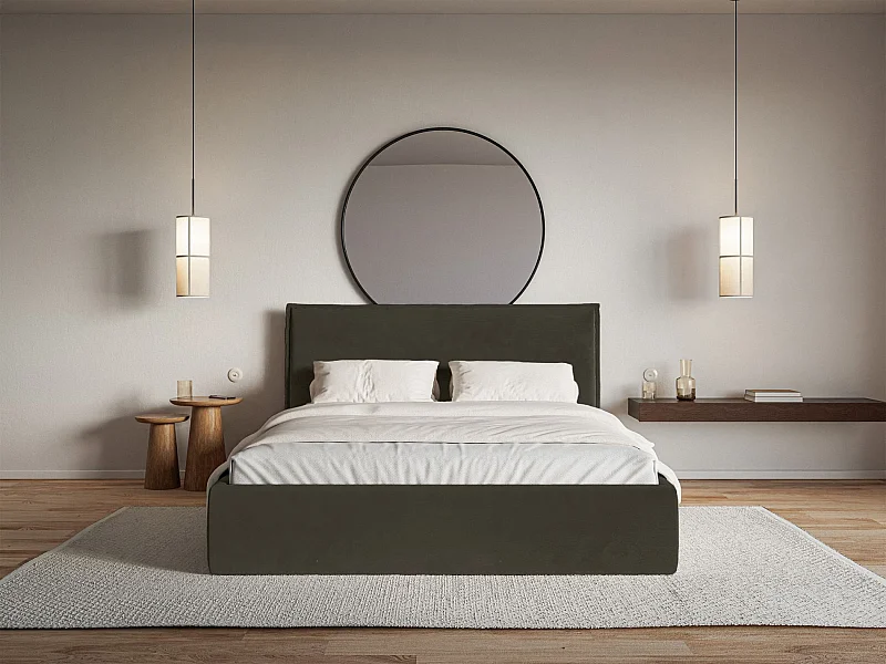 Lit tapissé 140×200- velours - vert foncé - SOFTIE SLIM