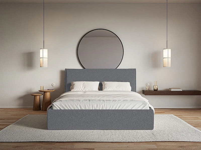 Gestoffeerd bed – 140x200 cm – grafiet – waterafstotende chenille – SOFTIE SLIM