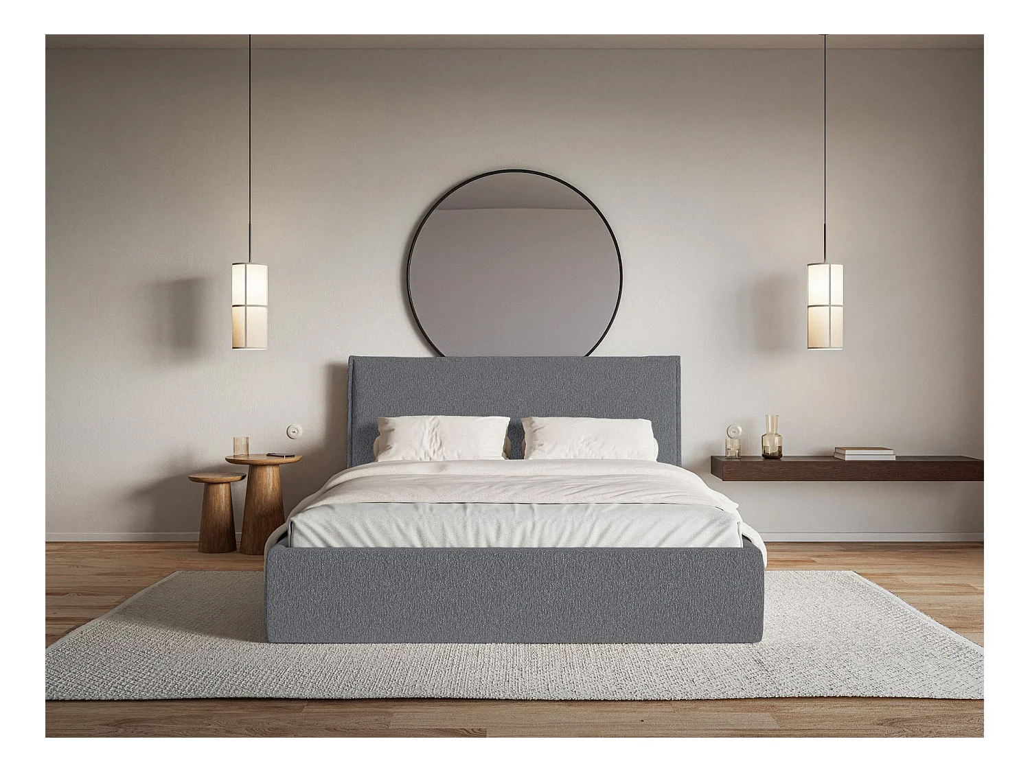 Lit tapissé 140×200- chenille - graphite - SOFTIE SLIM