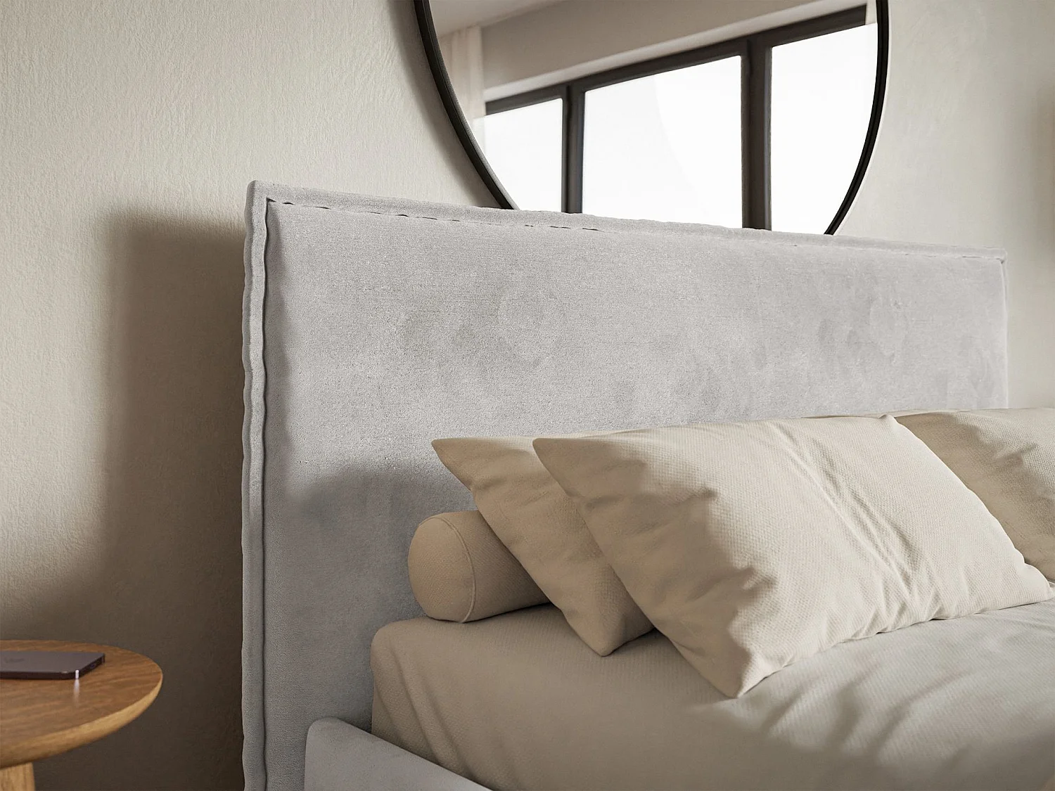 Lit tapissé 200×200 avec coffre et sommier - velours - gris clair - SOFTIE SLIM