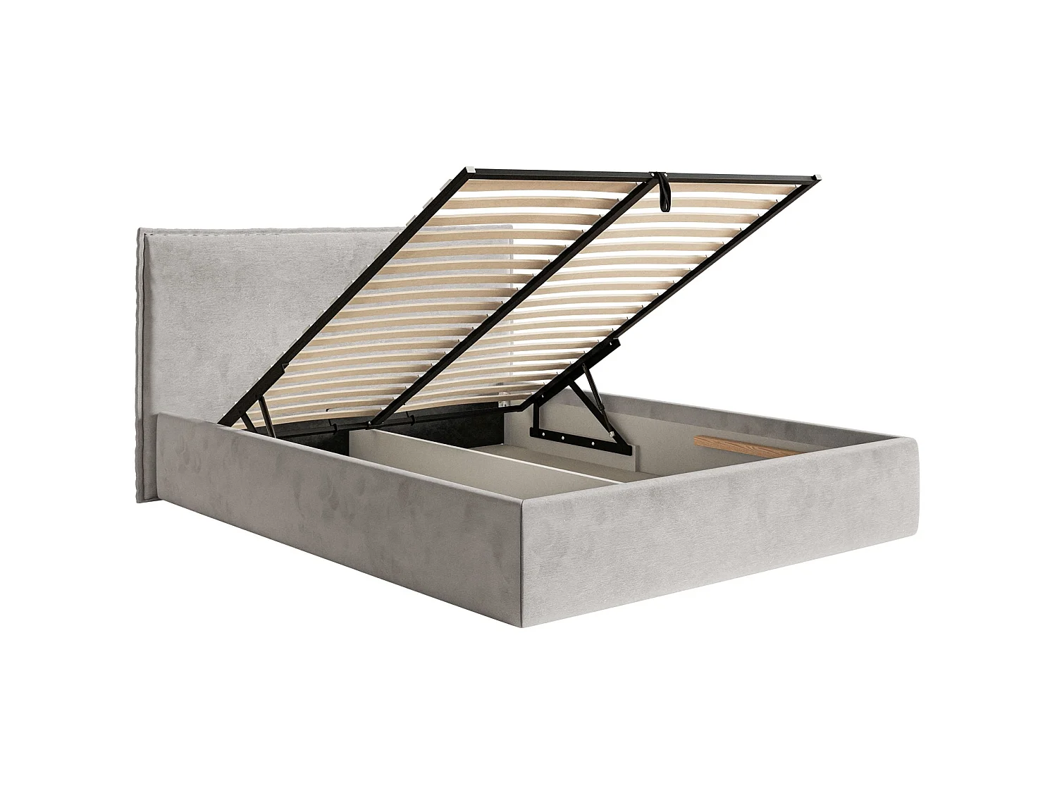 Polsterbett 200×200 mit Bettkasten - Lattenrost - Velours hellgrau - SOFTIE SLIM