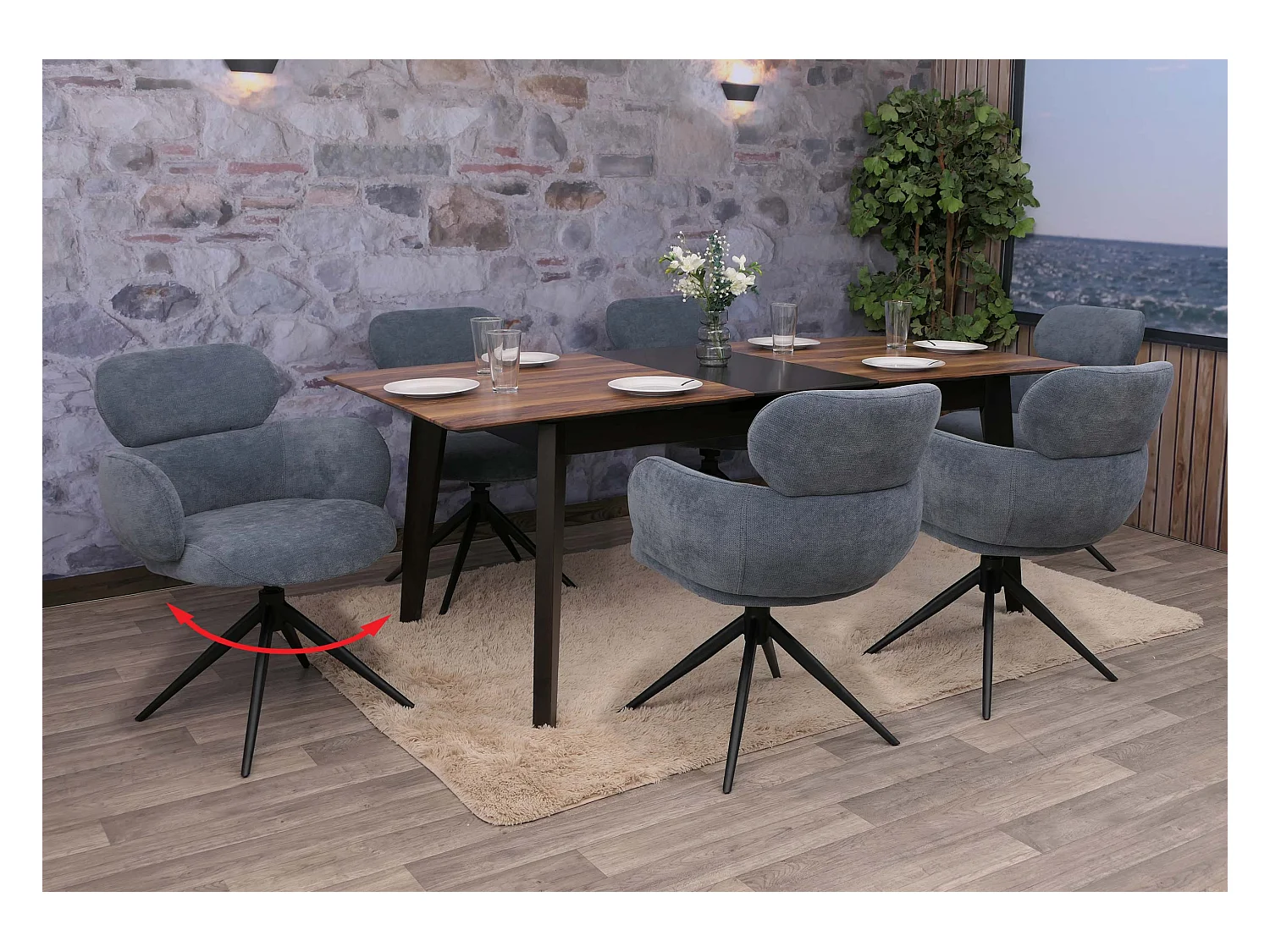 Chaise de salle à manger MCW-O77 (lot de 6),  gris-bleu