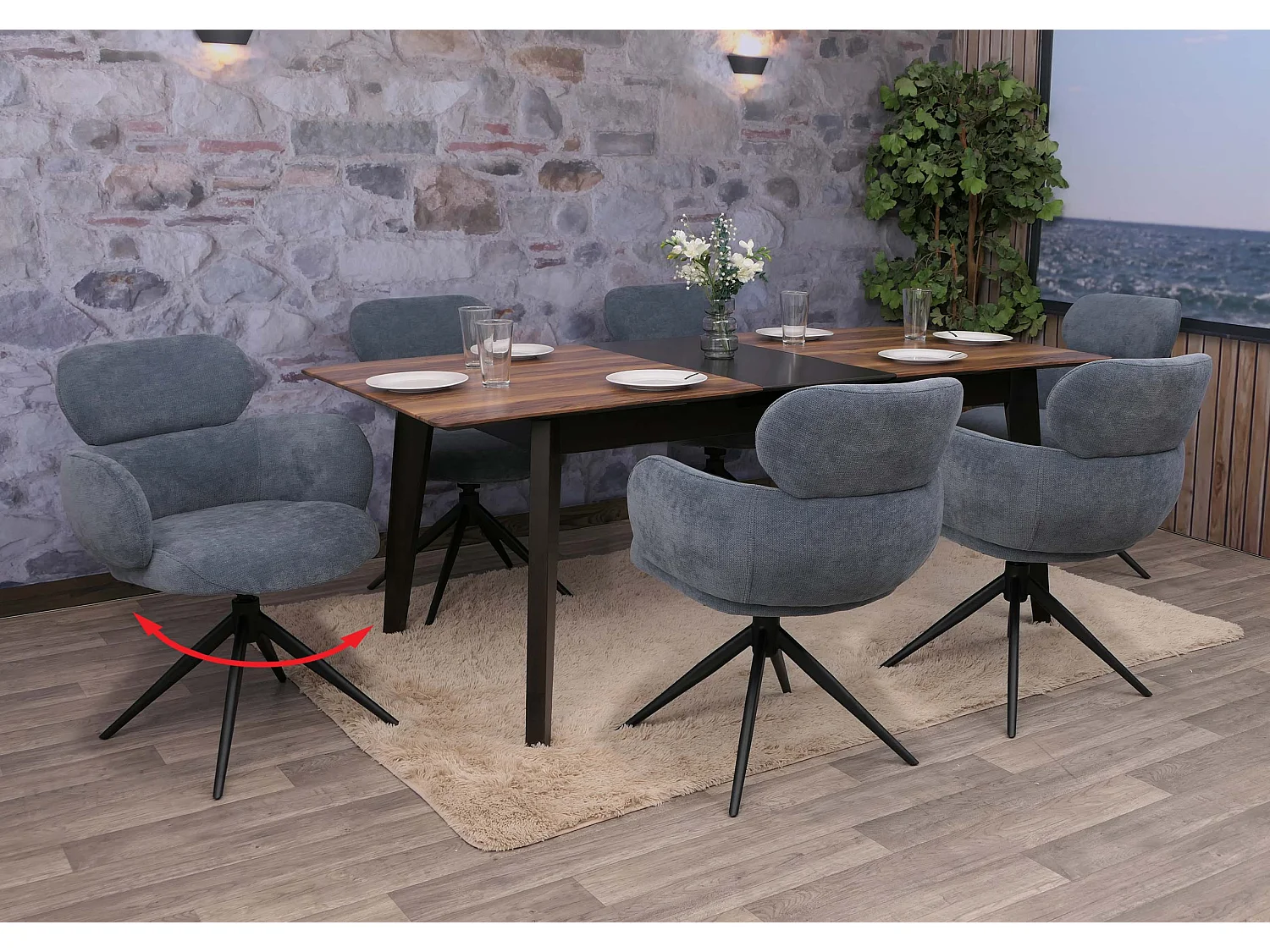 Chaise de salle à manger MCW-O77 (lot de 6),  gris-bleu