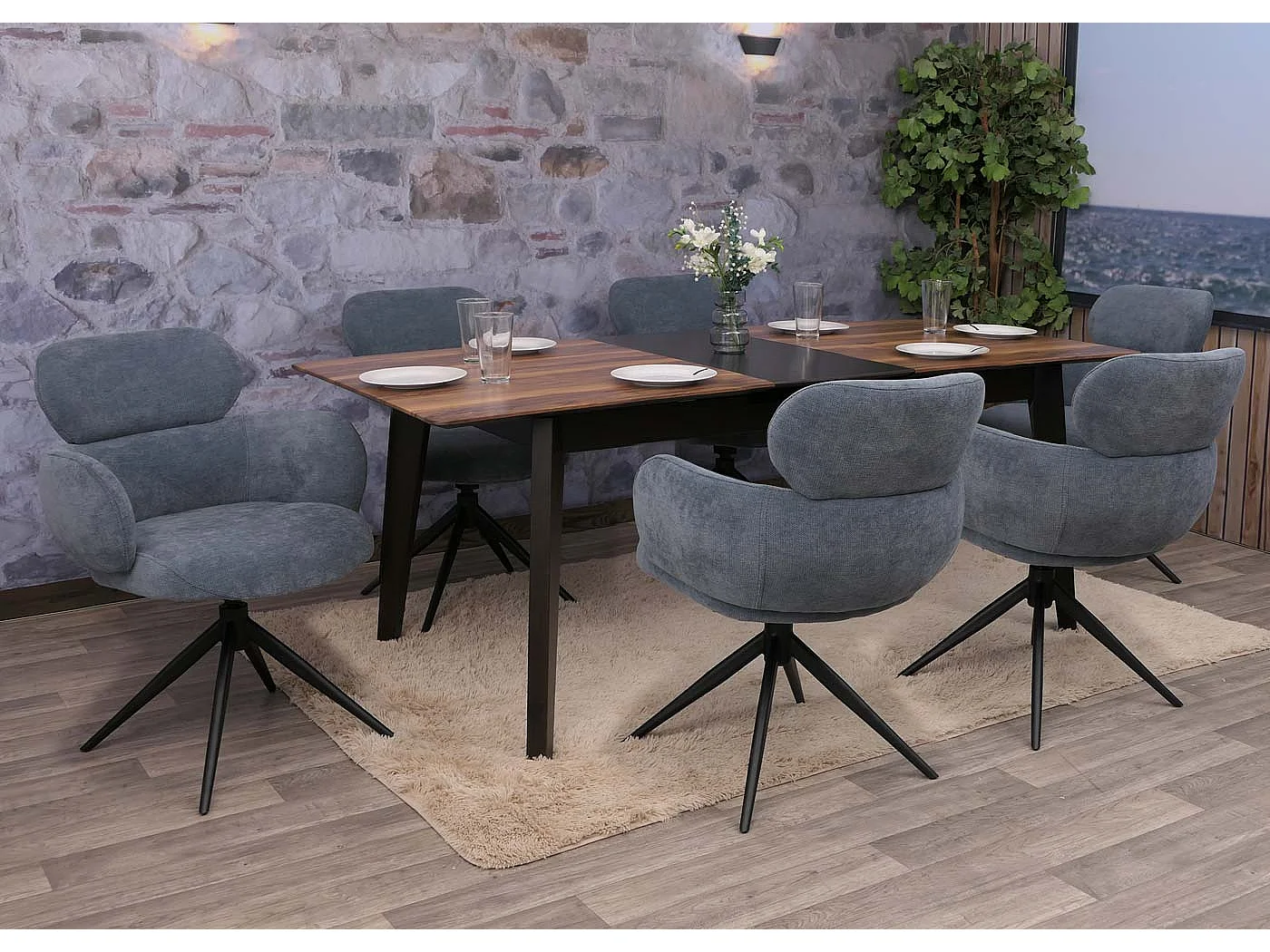 Chaise de salle à manger MCW-O77 (lot de 6),  gris-bleu