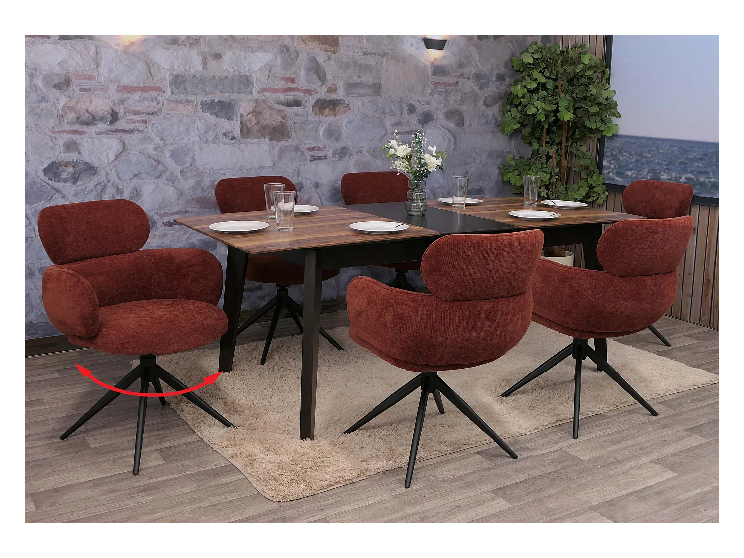 Chaise de salle à manger MCW-O77 (lot de 6),  rouge-brun