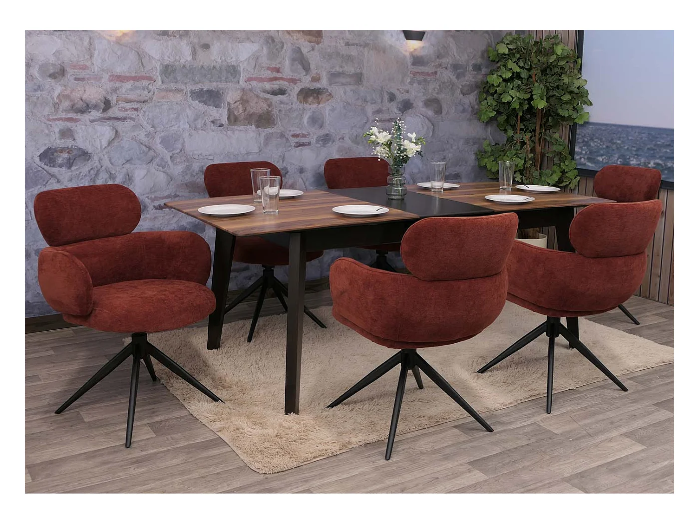 Chaise de salle à manger MCW-O77 (lot de 6),  rouge-brun