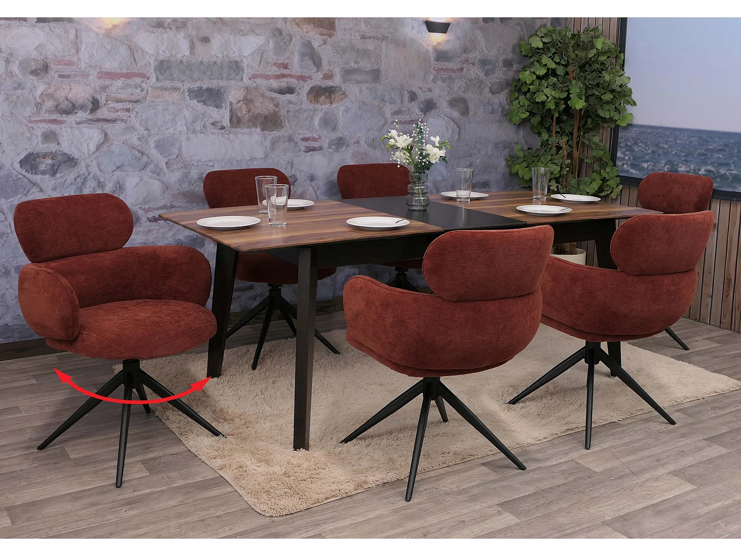 Chaise de salle à manger MCW-O77 (lot de 6),  rouge-brun