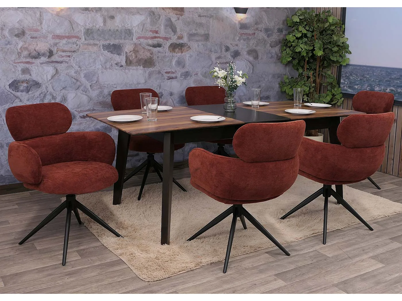 Chaise de salle à manger MCW-O77 (lot de 6),  rouge-brun