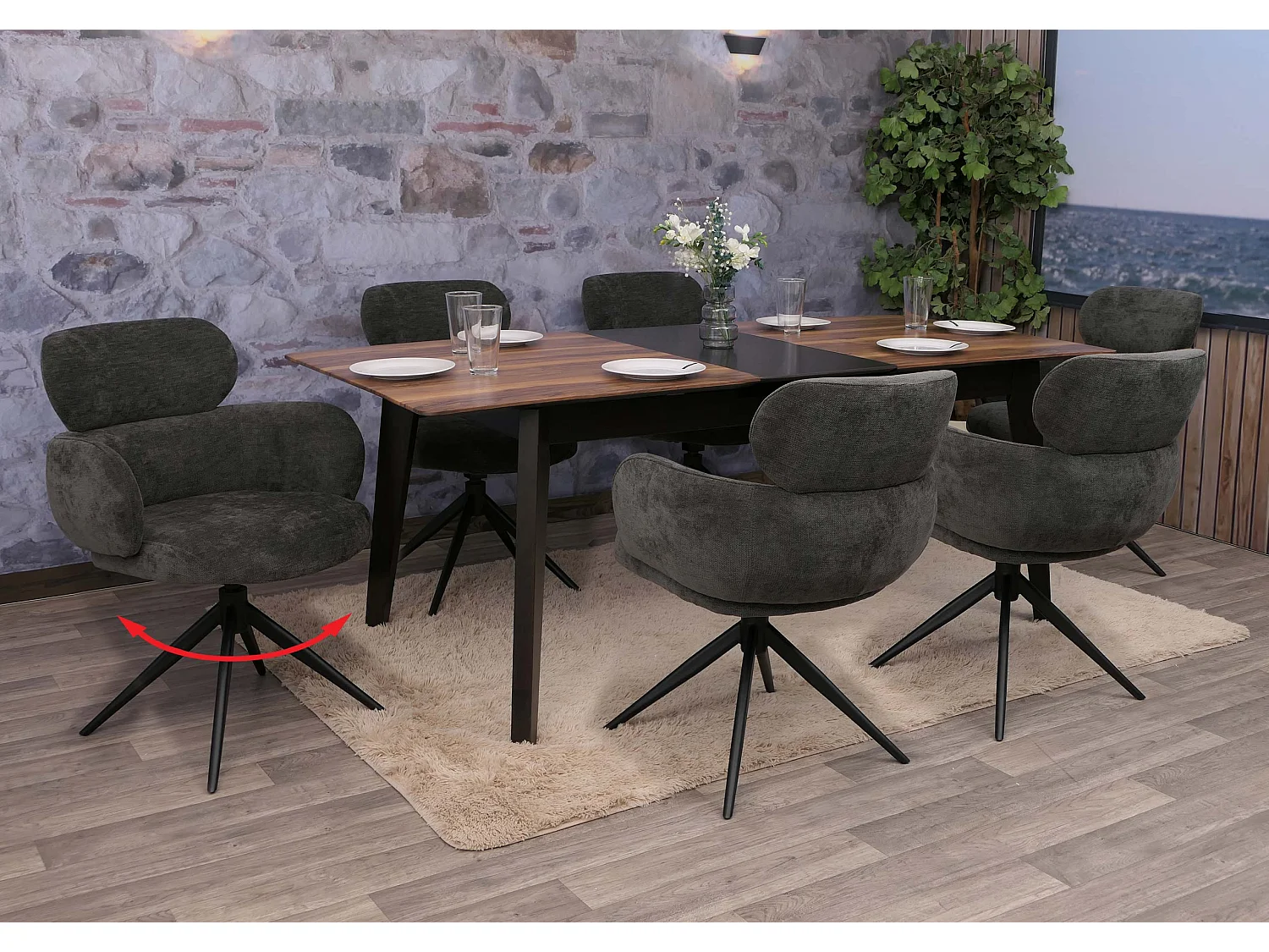 Chaise de salle à manger MCW-O77 (lot de 6),  anthracite