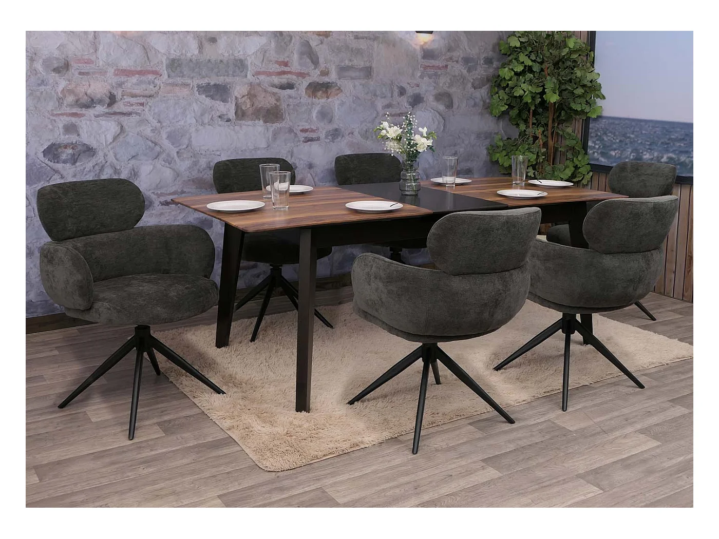 Chaise de salle à manger MCW-O77 (lot de 6),  anthracite