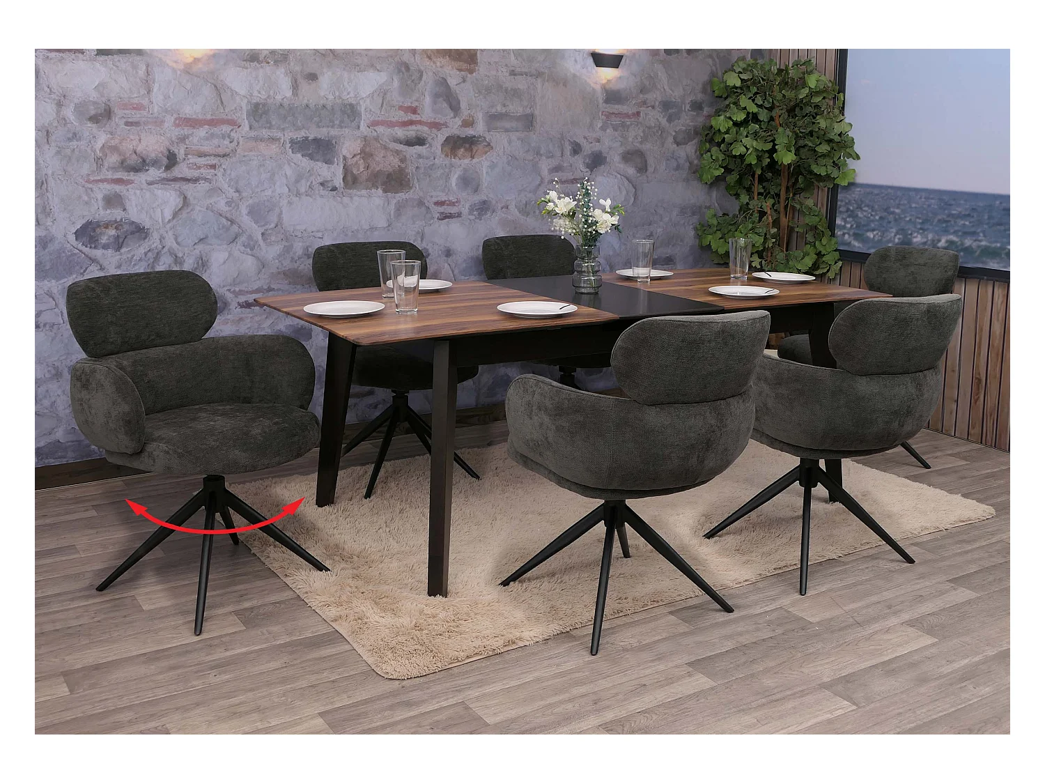 Chaise de salle à manger MCW-O77 (lot de 6),  anthracite