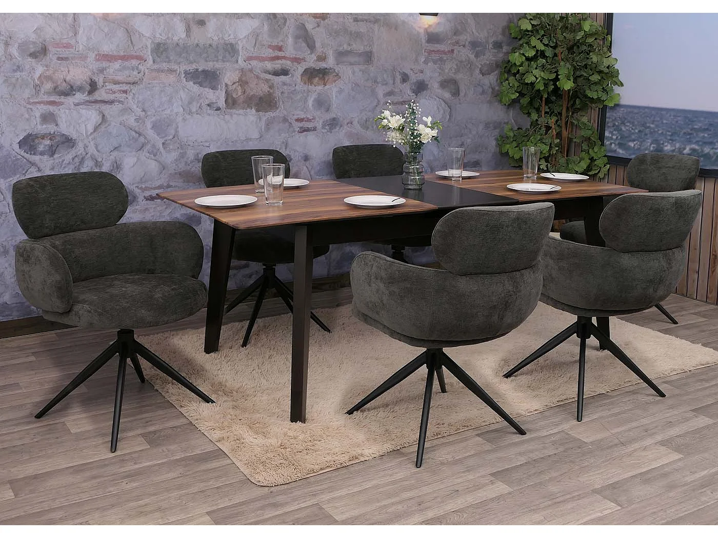 Chaise de salle à manger MCW-O77 (lot de 6),  anthracite