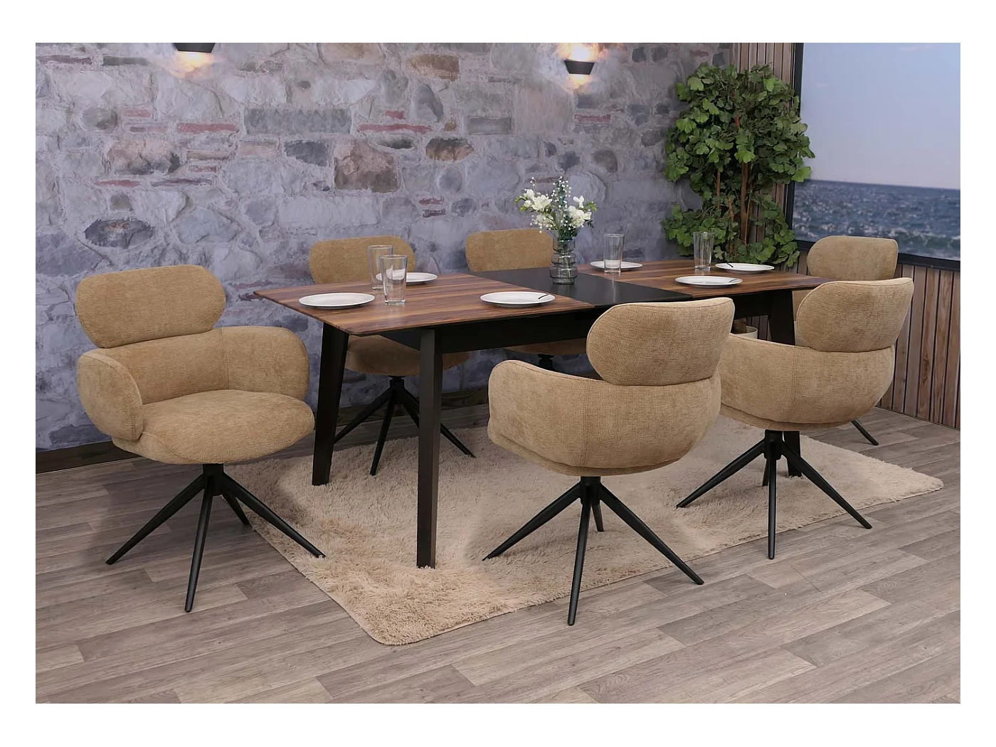 Chaise de salle à manger MCW-O77 (lot de 6),  marron clair