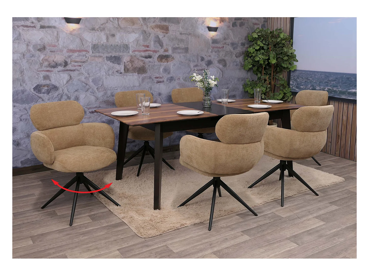 Chaise de salle à manger MCW-O77 (lot de 6),  marron clair
