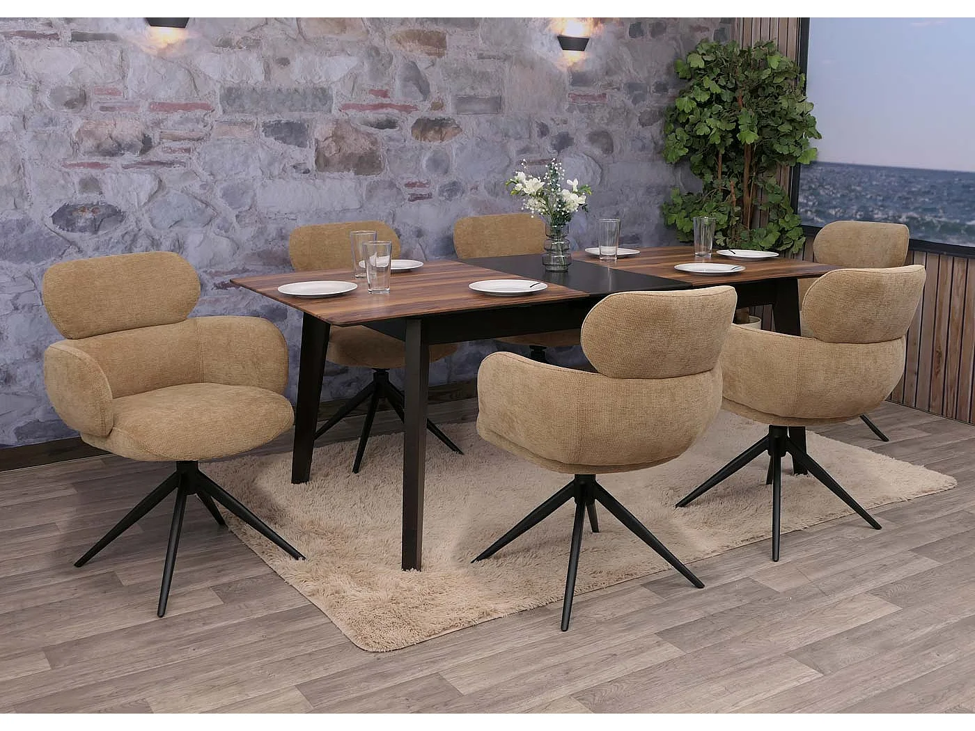 Chaise de salle à manger MCW-O77 (lot de 6),  marron clair