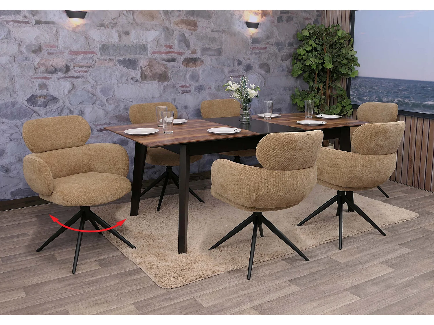 Chaise de salle à manger MCW-O77 (lot de 6),  marron clair