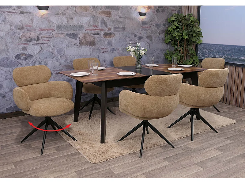 Chaise de salle à manger MCW-O77 (lot de 6),  marron clair