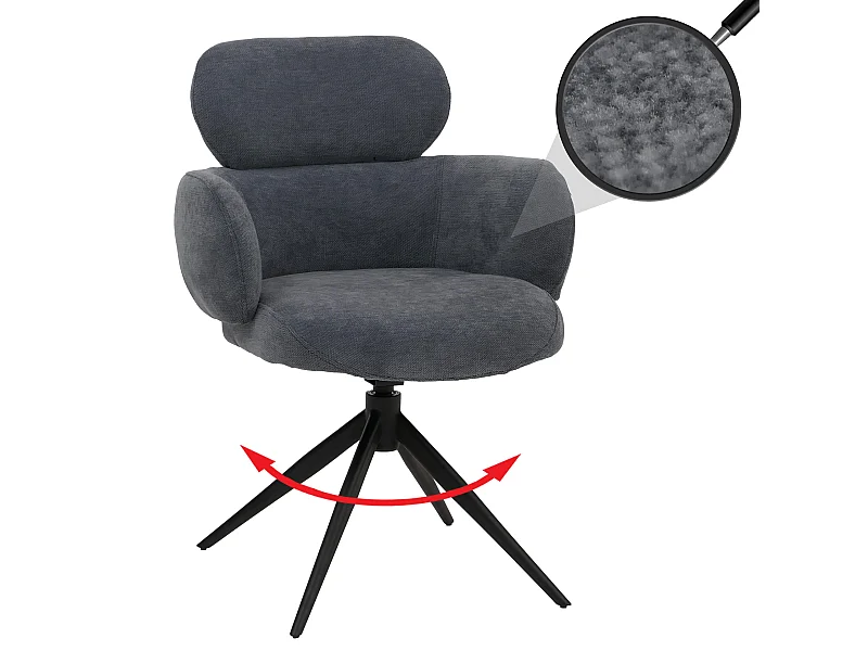 Sedia da pranzo MCW-O77, da cucina, seduta girevole posizionamento automatico tessuto ciniglia ~ grigio blu