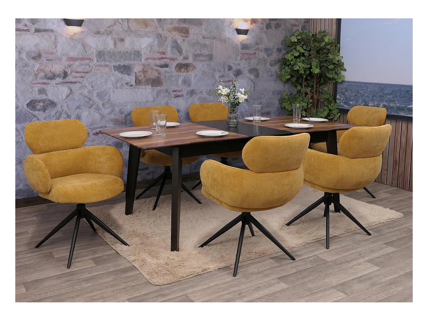 Chaise de salle à manger MCW-O77 (lot de 6),  jaune moutarde