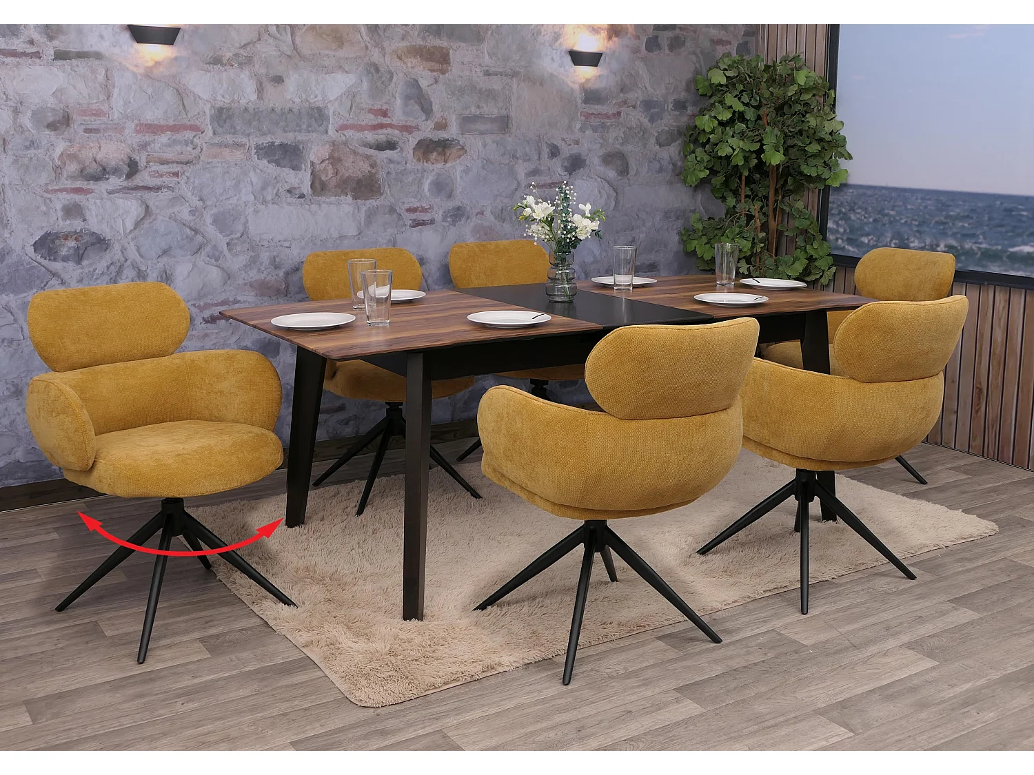 Chaise de salle à manger MCW-O77 (lot de 6),  jaune moutarde