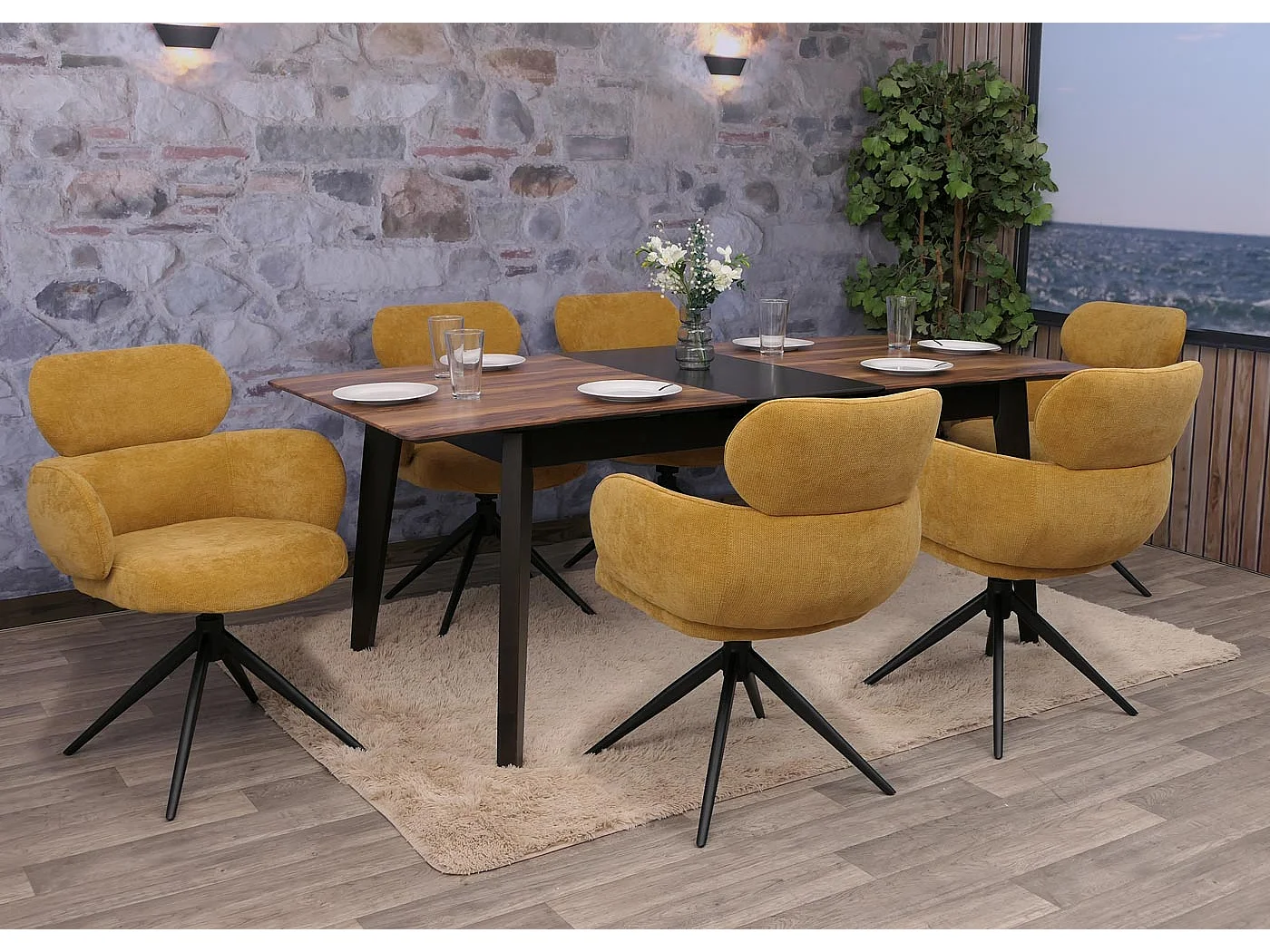 Chaise de salle à manger MCW-O77 (lot de 6),  jaune moutarde