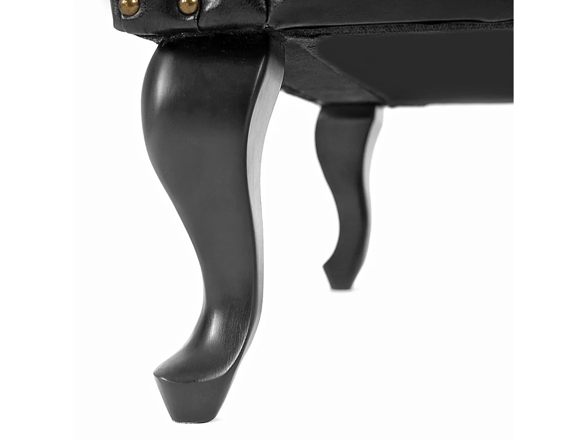 Ottomane Oxford similicuir,  pieds antiques, noir