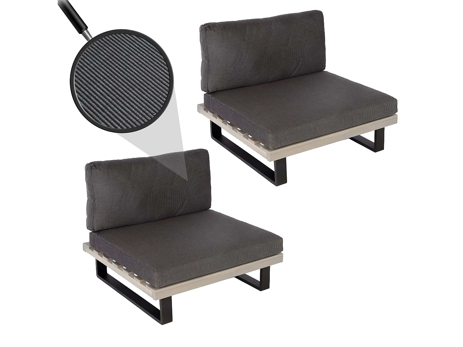 Fauteuils lounge MCW-H54 (lot de 2),  gris, rembourrage gris foncé