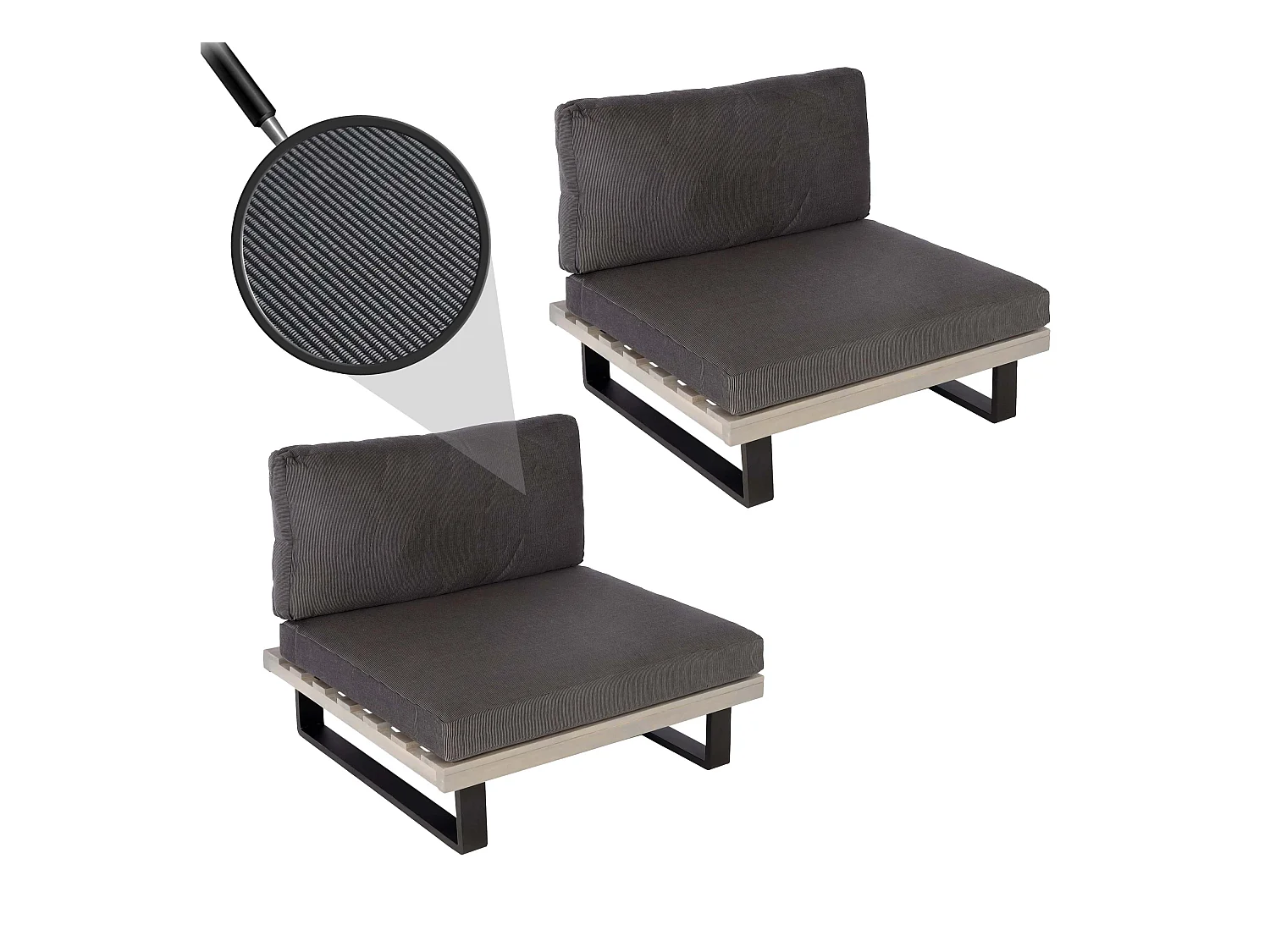 Fauteuils lounge MCW-H54 (lot de 2),  gris, rembourrage gris foncé