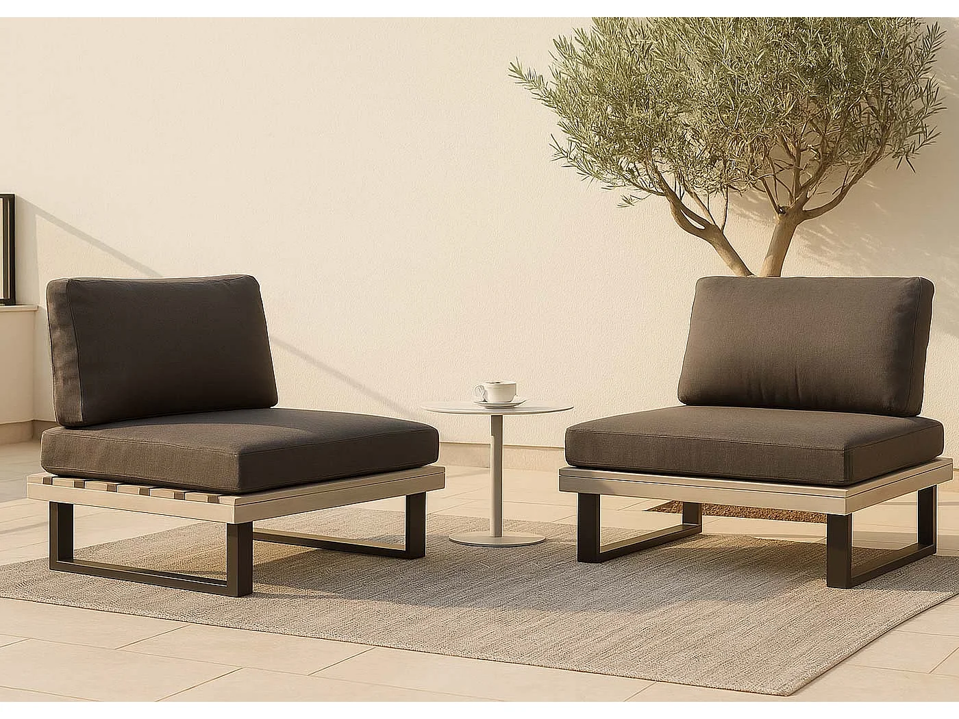 Fauteuils lounge MCW-H54 (lot de 2),  gris, rembourrage gris foncé