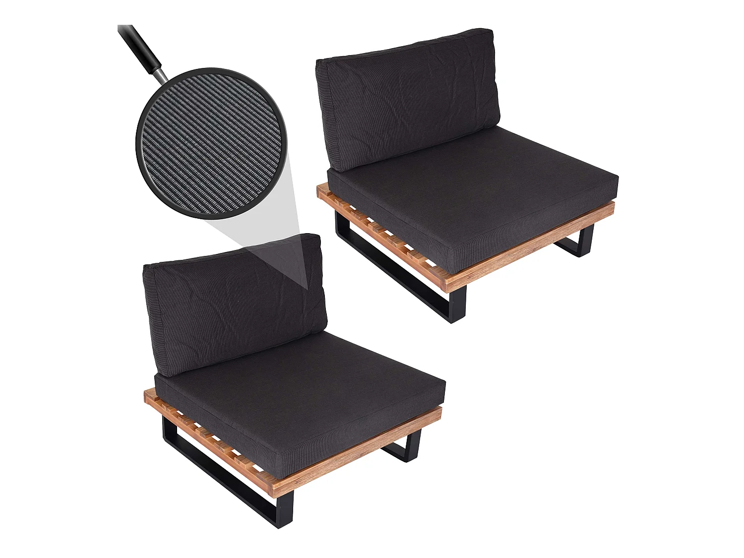 Fauteuils lounge MCW-H54 (lot de 2),  brun clair, rembourrage gris foncé