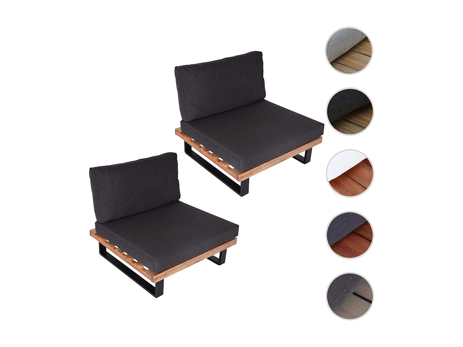 Fauteuils lounge MCW-H54 (lot de 2),  brun clair, rembourrage gris foncé