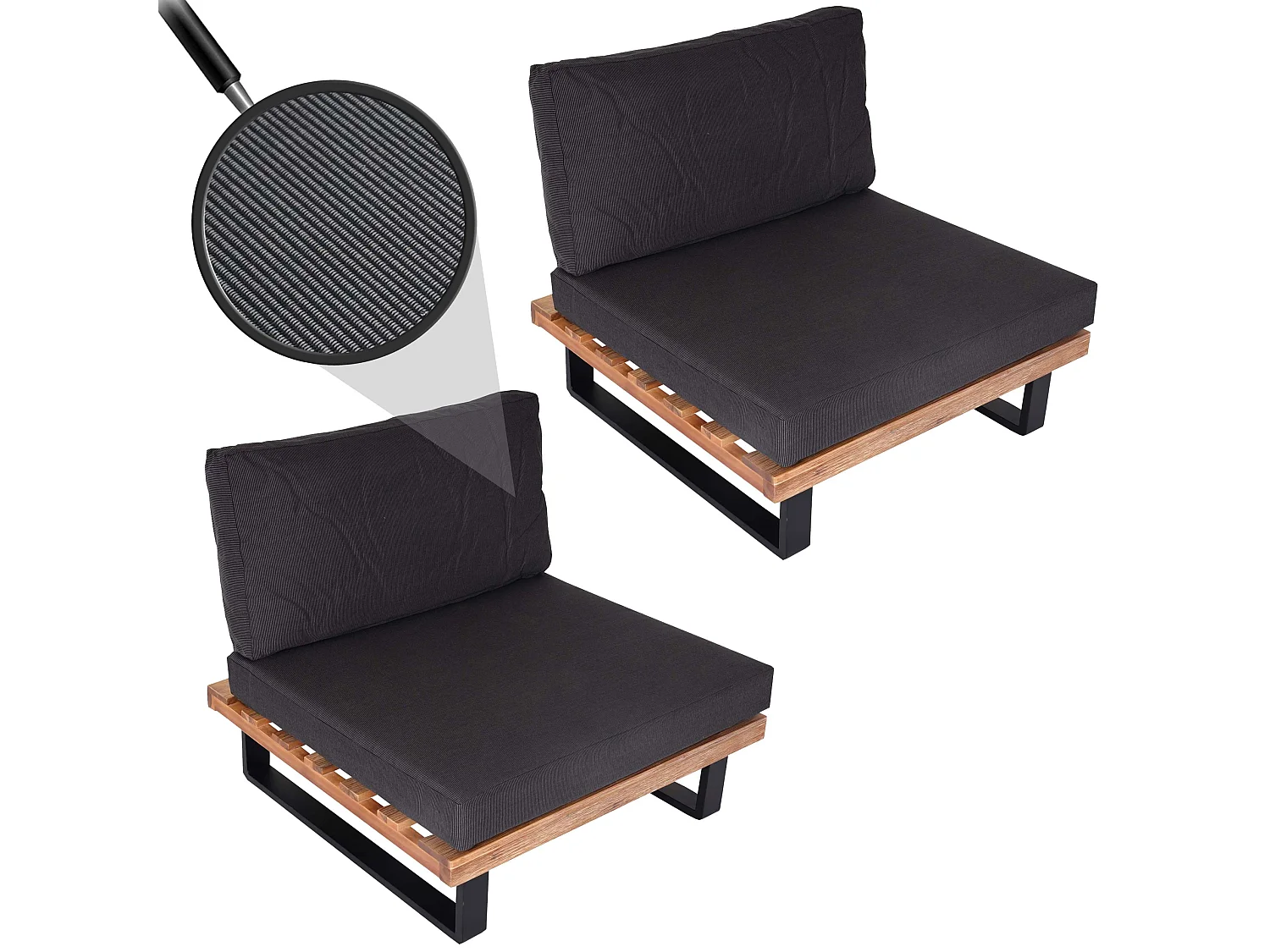 Fauteuils lounge MCW-H54 (lot de 2),  brun clair, rembourrage gris foncé