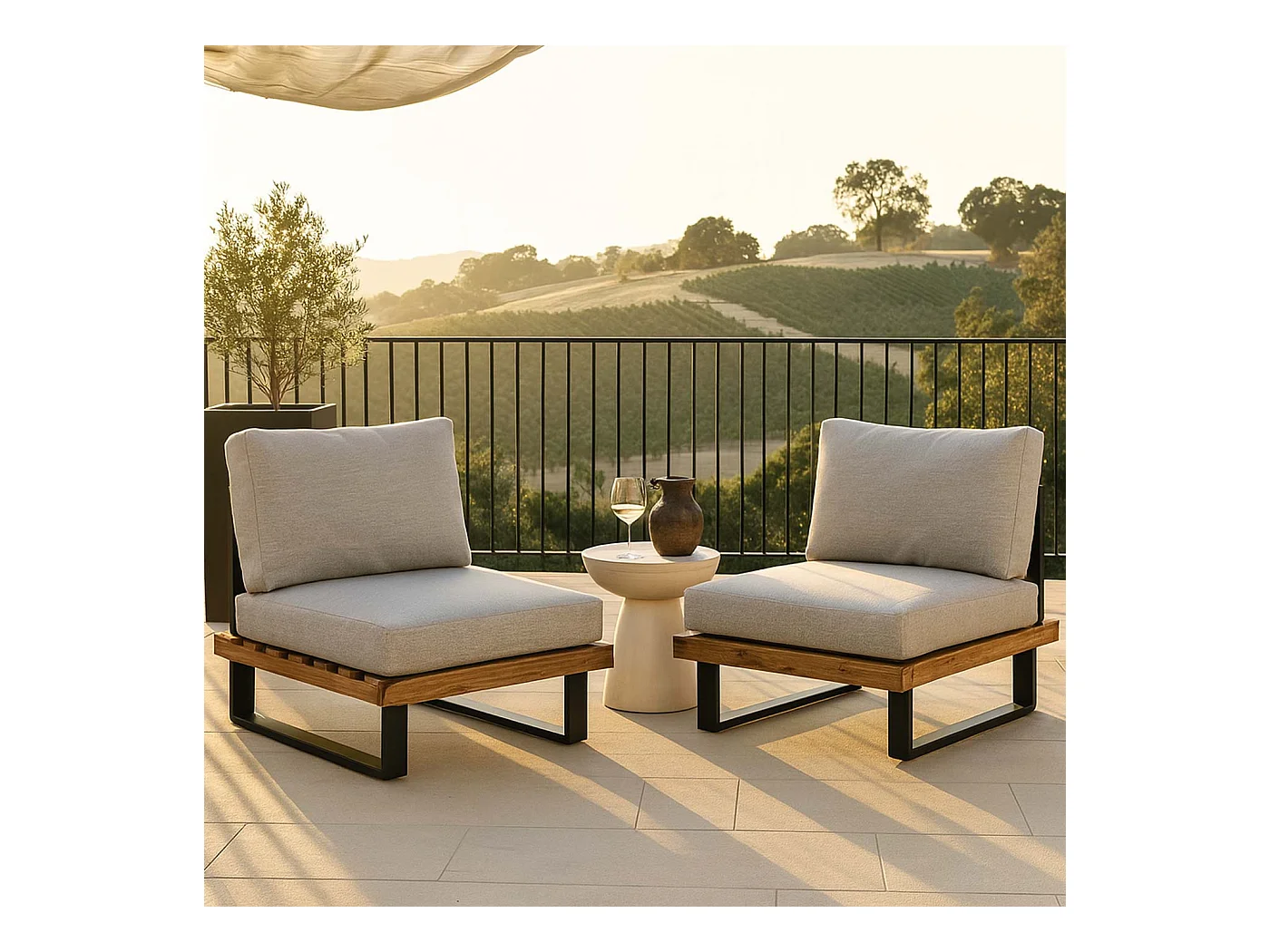 Fotel wypoczynkowy MCW-H54 (zestaw 2 szt.),  jasnobrązowe, tapicerka jasnoszara