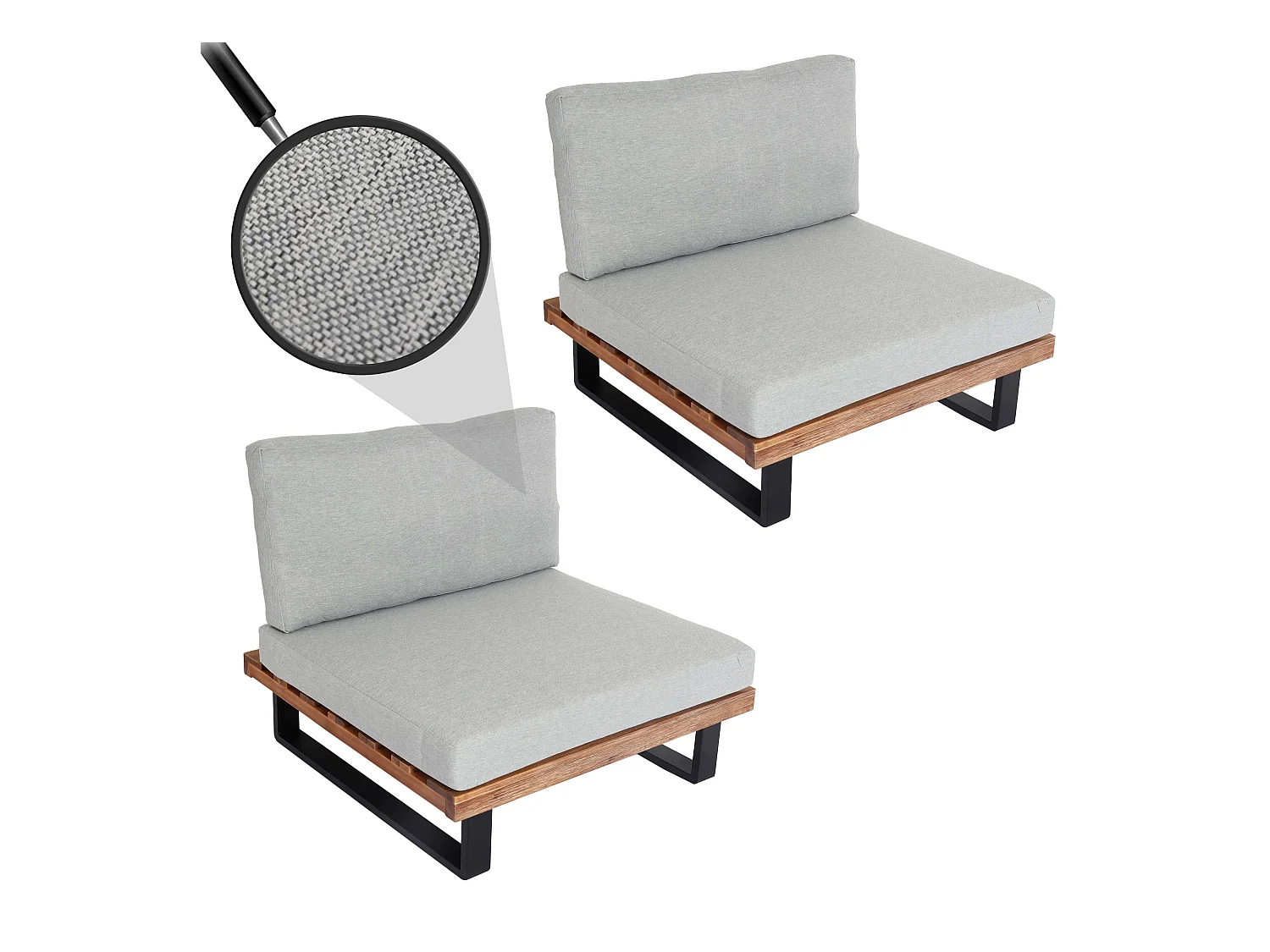 Fauteuils lounge MCW-H54 (lot de 2),  brun clair, rembourrage gris clair
