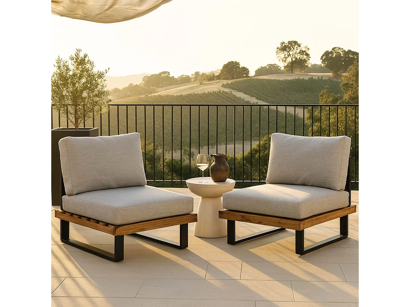 Fotel wypoczynkowy MCW-H54 (zestaw 2 szt.),  jasnobrązowe, tapicerka jasnoszara