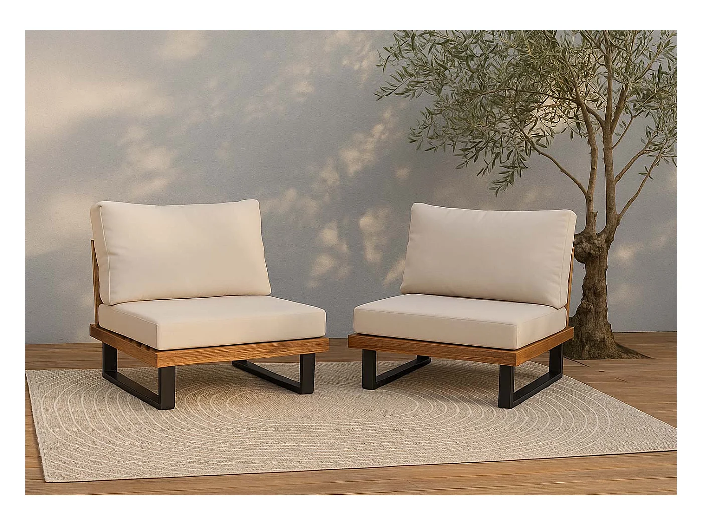 Fotel wypoczynkowy MCW-H54 (zestaw 2 szt.),  jasnobrązowe, tapicerka beżowa