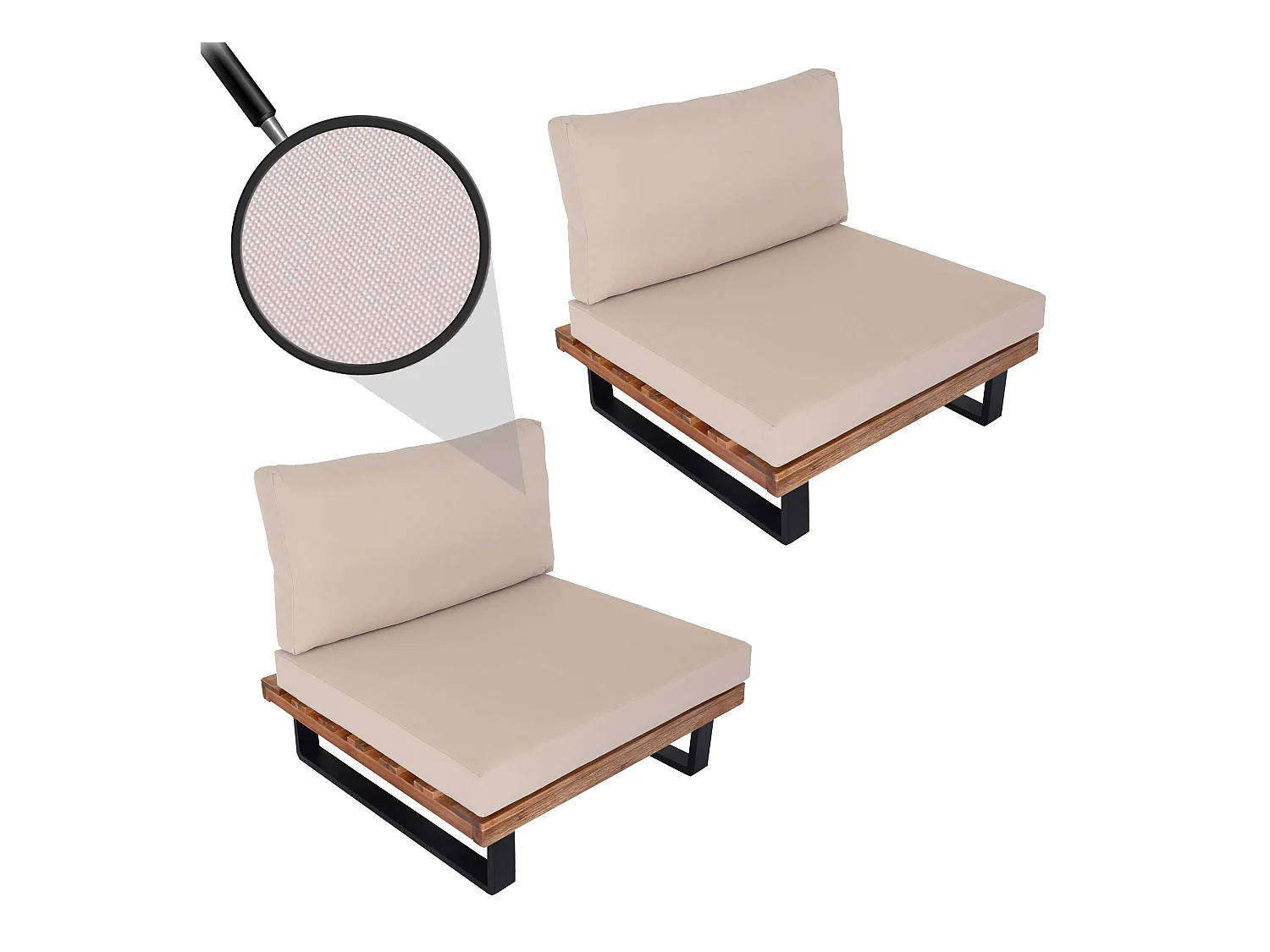 Fauteuils lounge MCW-H54 (lot de 2),  brun clair, rembourrage beige