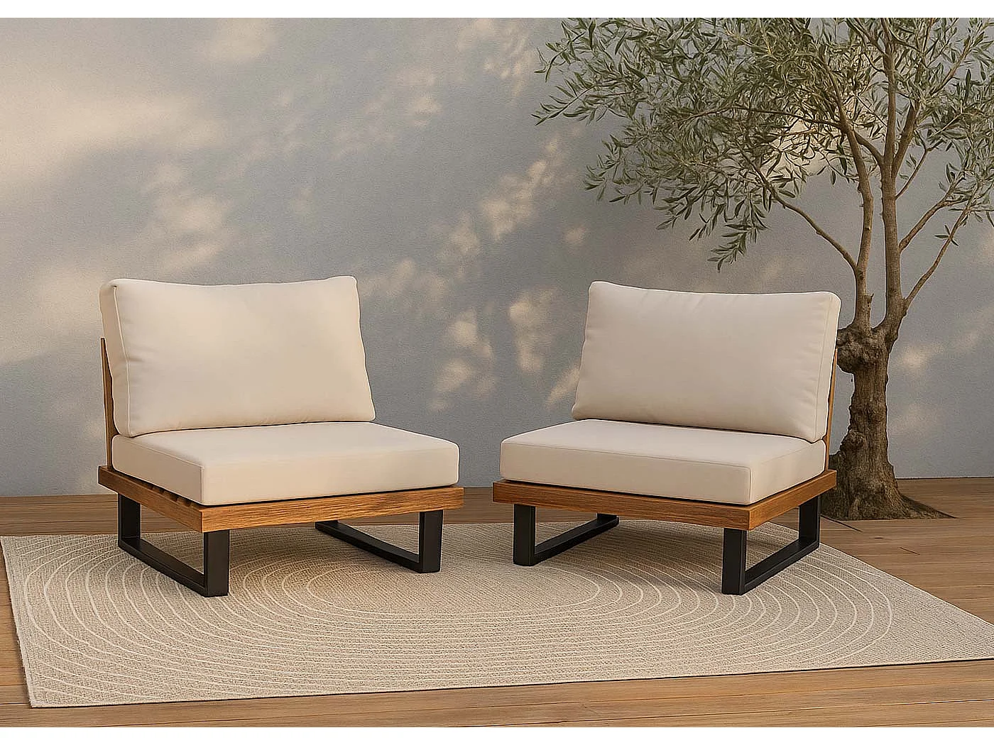 Fauteuils lounge MCW-H54 (lot de 2),  brun clair, rembourrage beige