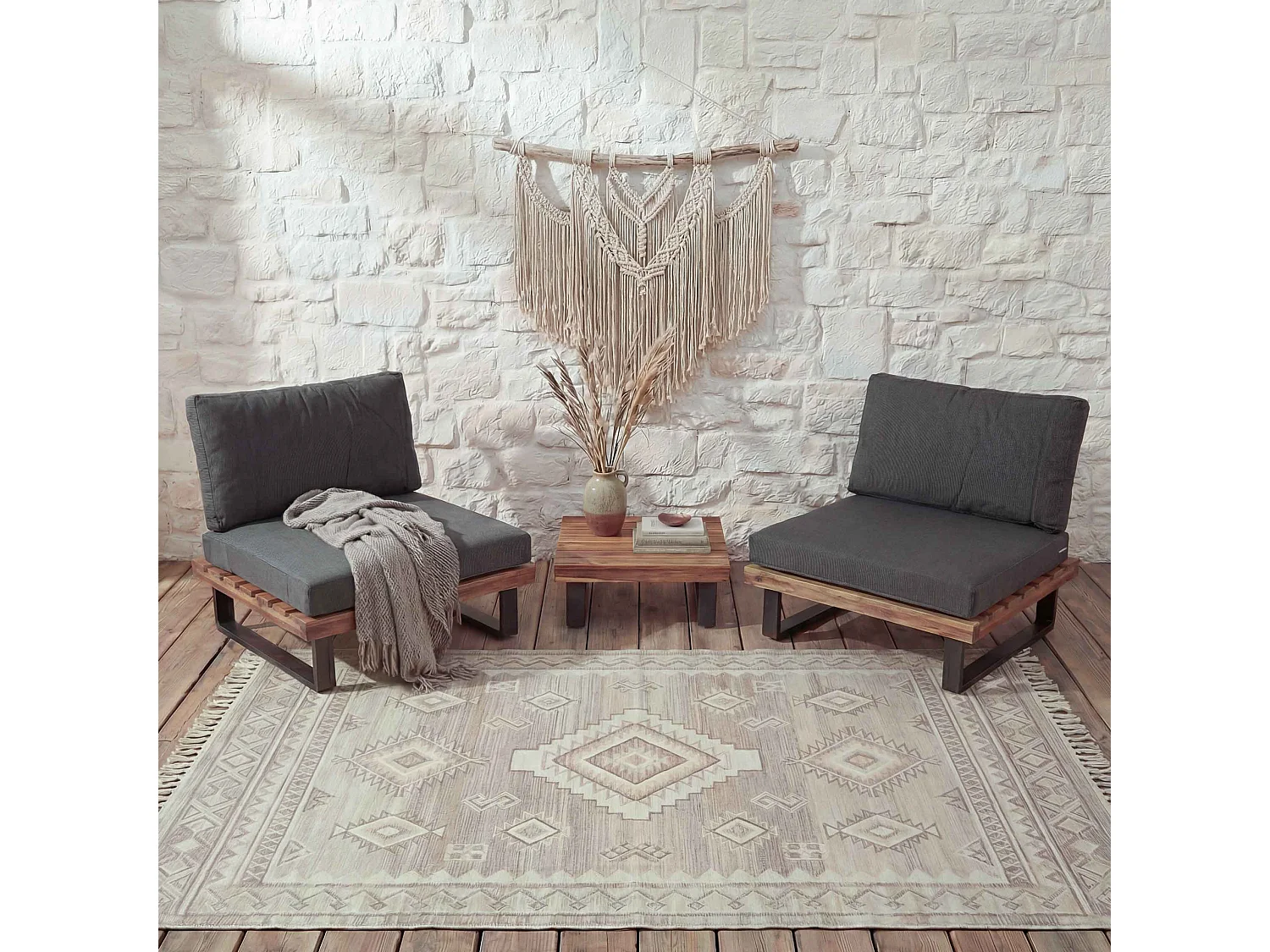 Fotel wypoczynkowy MCW-H54 (zestaw 2 szt.),  brązowe, tapicerka ciemnoszara