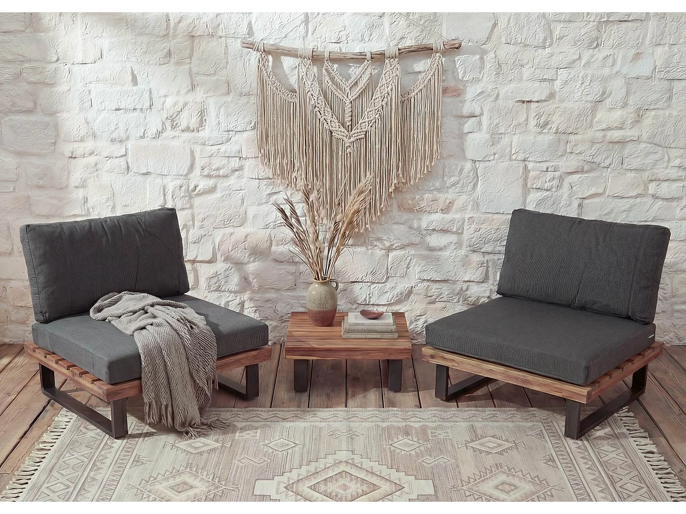 Fotel wypoczynkowy MCW-H54 (zestaw 2 szt.),  brązowe, tapicerka ciemnoszara