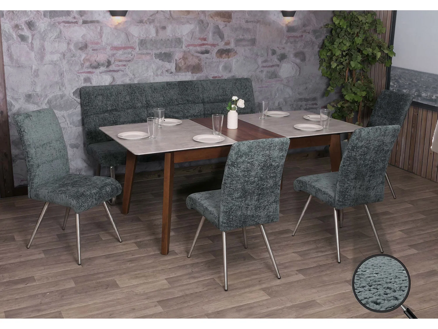 Eetkamer set MCW-G55 (5-delig),  blauwgroen