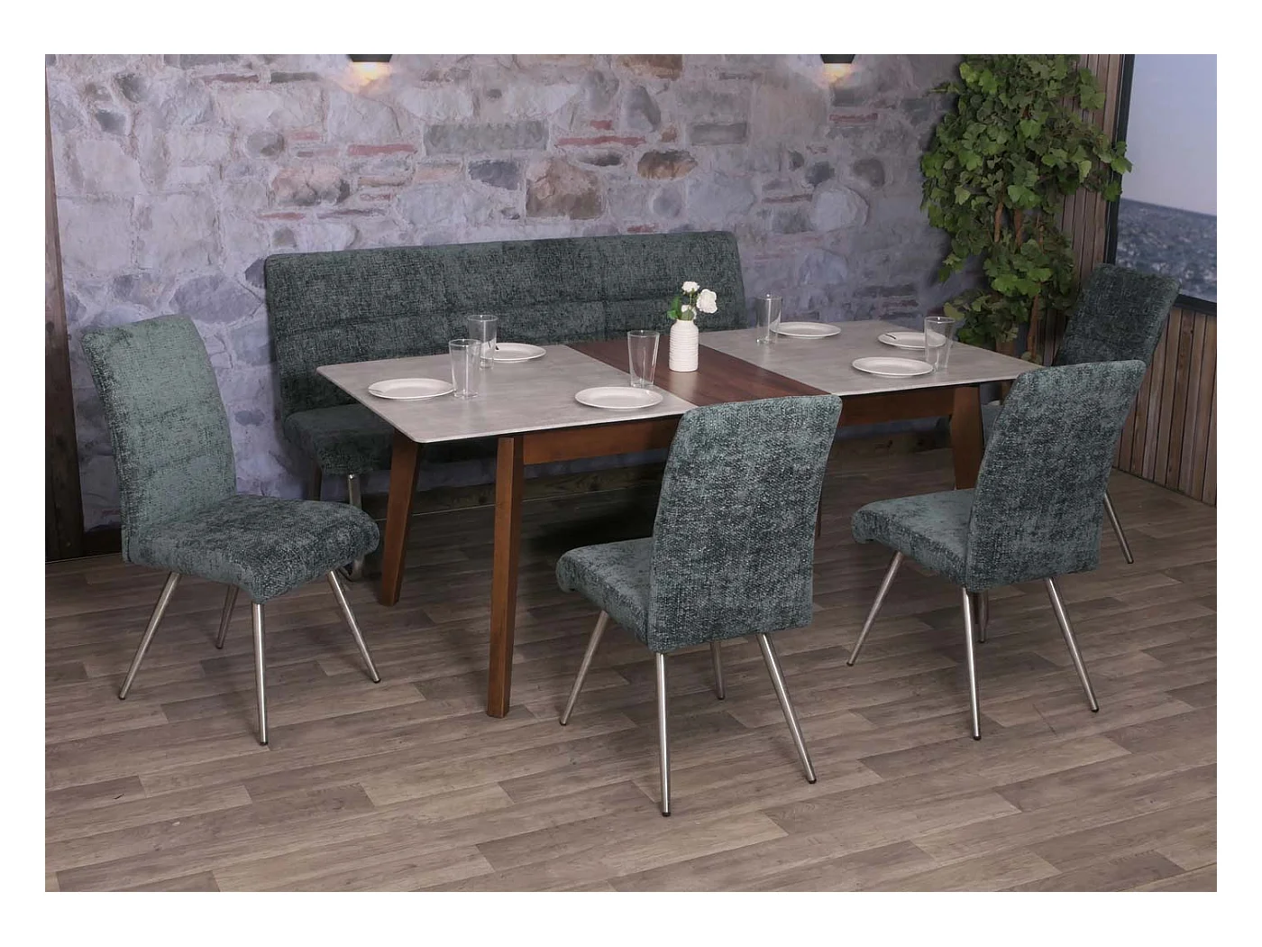 Eetkamer set MCW-G55 (5-delig),  blauwgroen