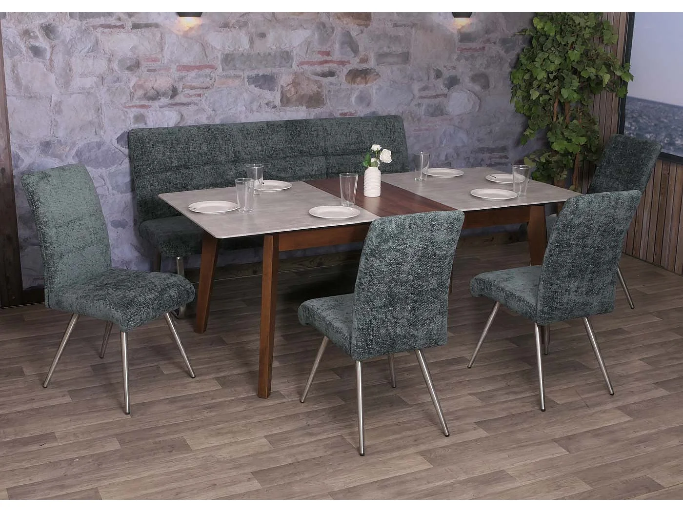 Conjunto de sala de jantar MCW-G55 (5 peças),  azul-verde