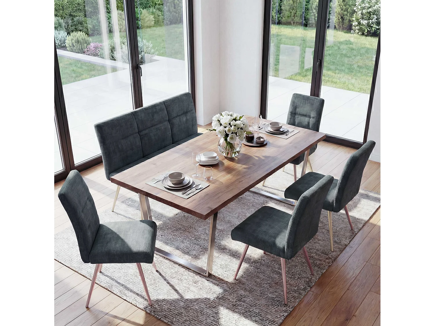 Zestaw do jadalni MCW-G55 (5 elementów),  niebiesko-zielone