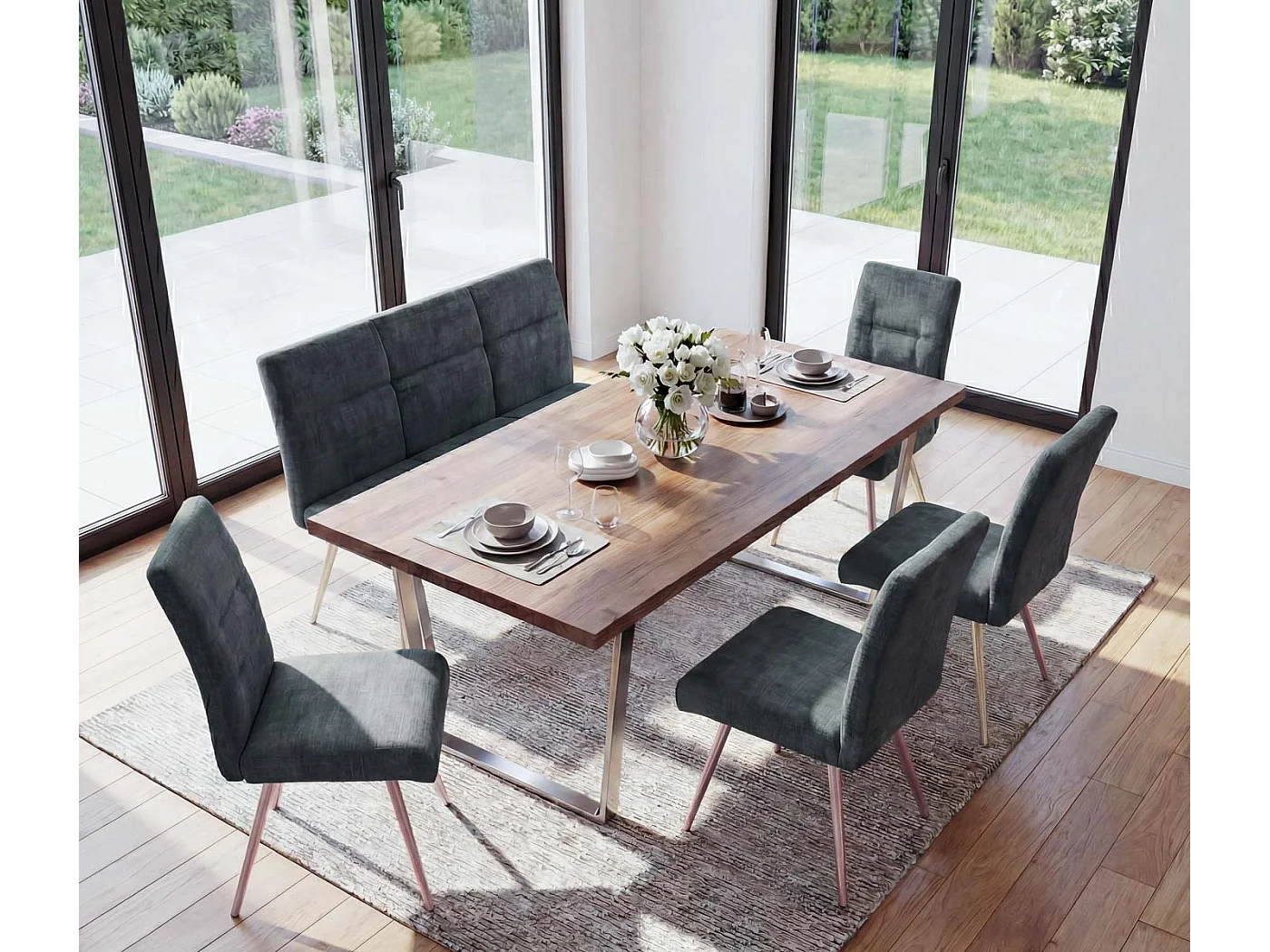 Zestaw do jadalni MCW-G55 (5 elementów),  niebiesko-zielone