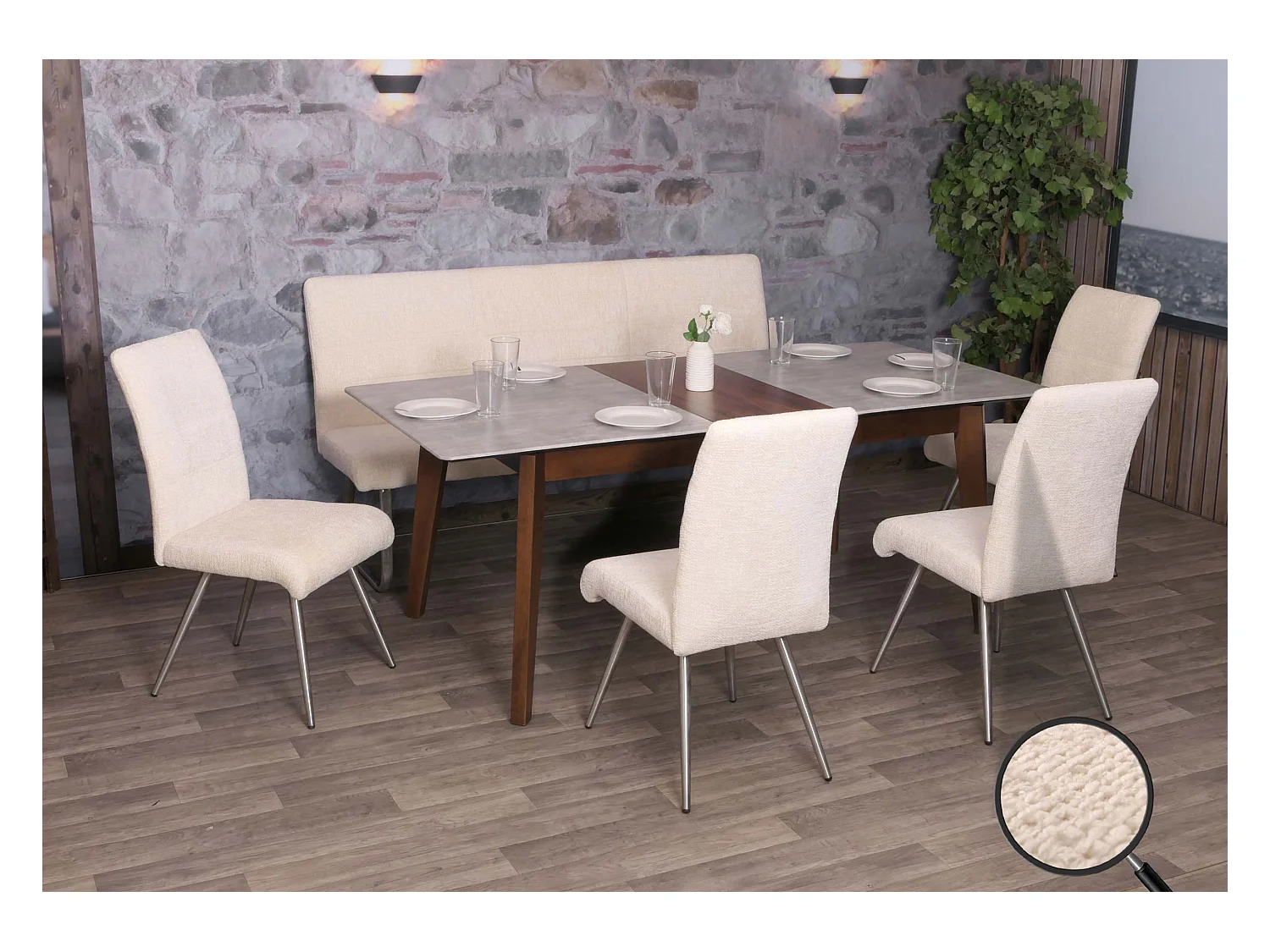 Conjunto de sala de jantar MCW-G55 (5 peças),  creme