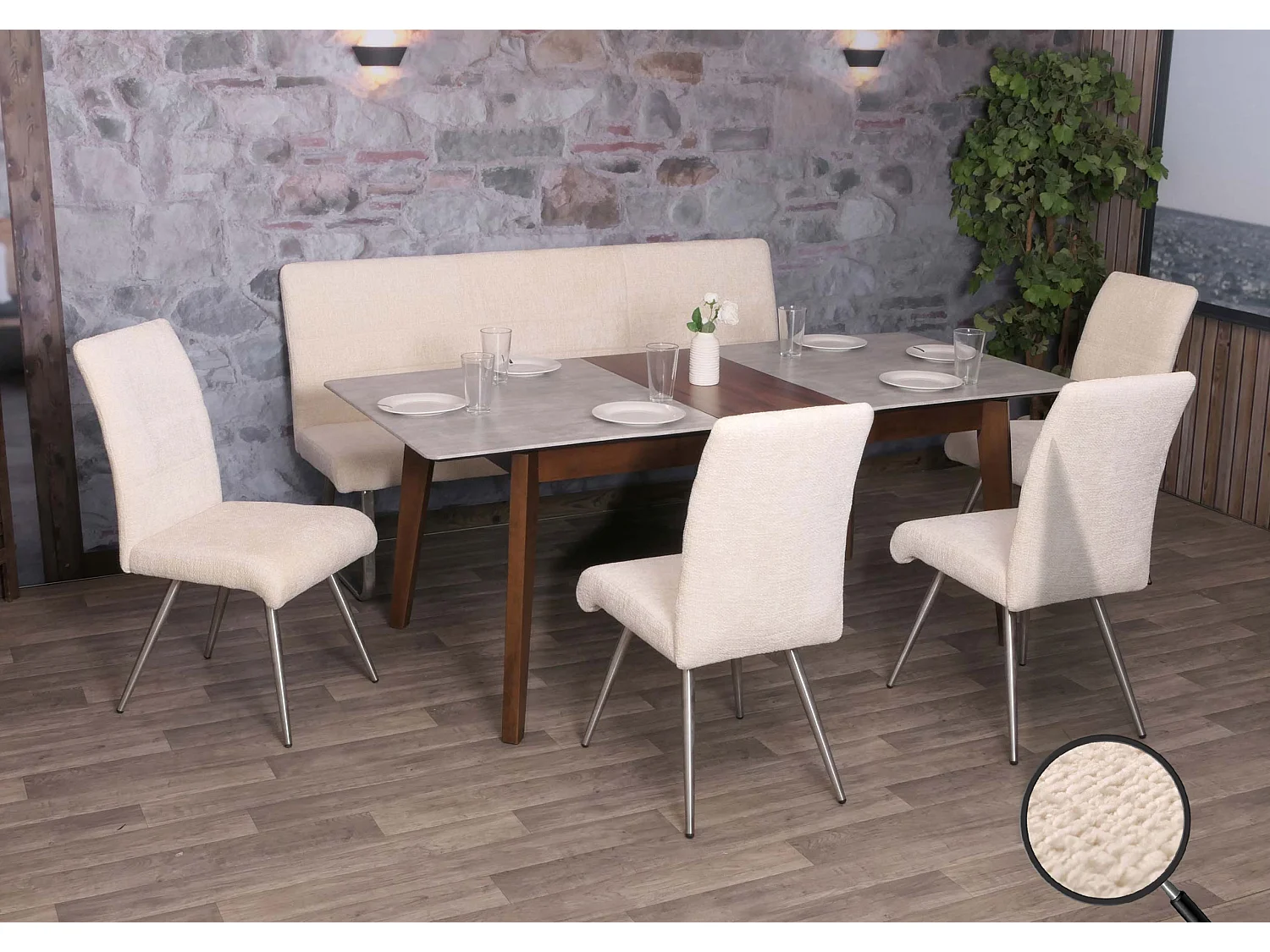 Ensemble de salle à manger MCW-G55 (5 pièces),  crème