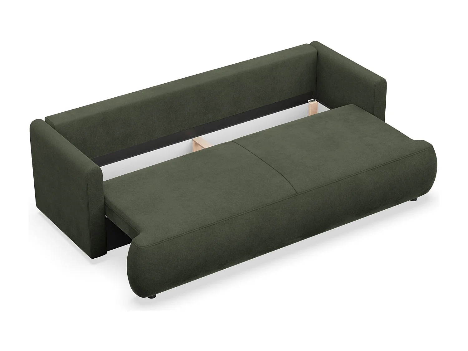 3-Sitzer Schlafsofa mit Bettkasten, Velours Easy-Clean, olivgrün - OVO MINI