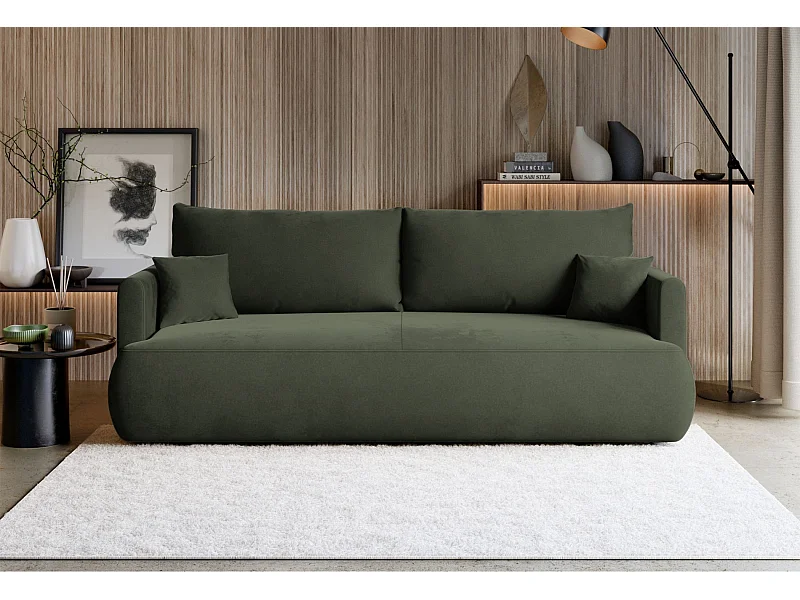 Canapé convertible 3 places – velours Easy-Clean – vert olive – OVO MINI